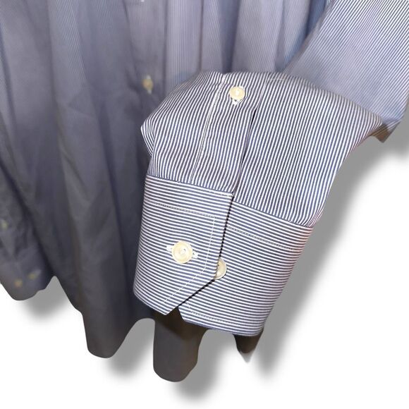 Eton Contemporary Blue Bengal Striped Twill Semi Spread Dress Shirt XL 17 - Picture 6 of 9